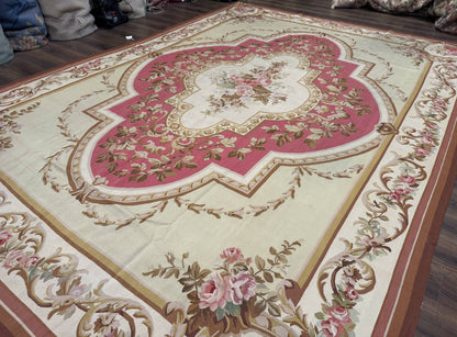 Large Aubusson Rug 10x14, European Elegant French Design, Floral Carpet