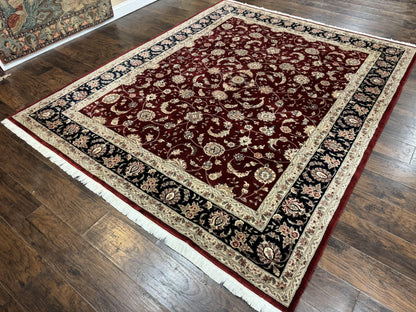Maroon Persian Area Rug 8x10, Floral Allover, Pak Persian, Wool and Silk Highlights, Traditional Oriental Carpet