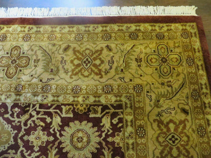 Indian Agra Rug 10x14 Vintage Handmade Larastan Wool Carpet Maroon Floral