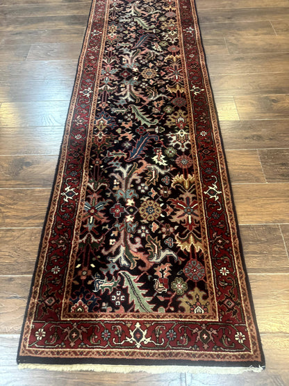 Indo Persian Runner Rug 2.7 x 13, Navy Blue and Red, Allover Floral, Wool, 13ft Runner
