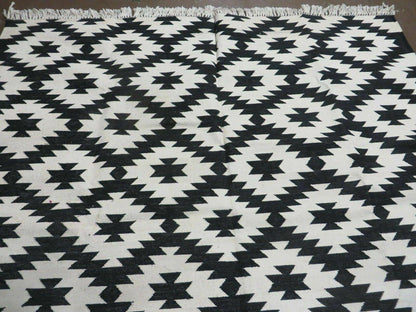 Hand Woven Wool Rug 4 Ft By 6 Ft Kilim Dhurrie Modern Oriental Area Rug Reversible