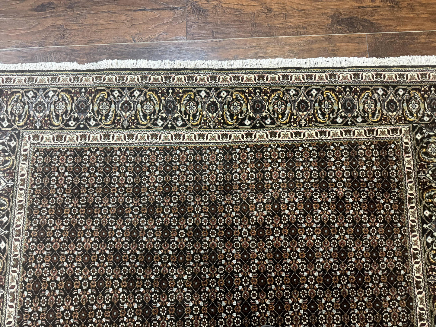 Persian Tabriz Rug 5x7 Black Allover Pattern Handknotted Wool