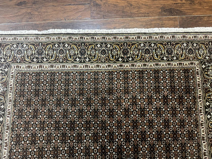 Persian Tabriz Rug 5x7 Black Allover Pattern Handknotted Wool