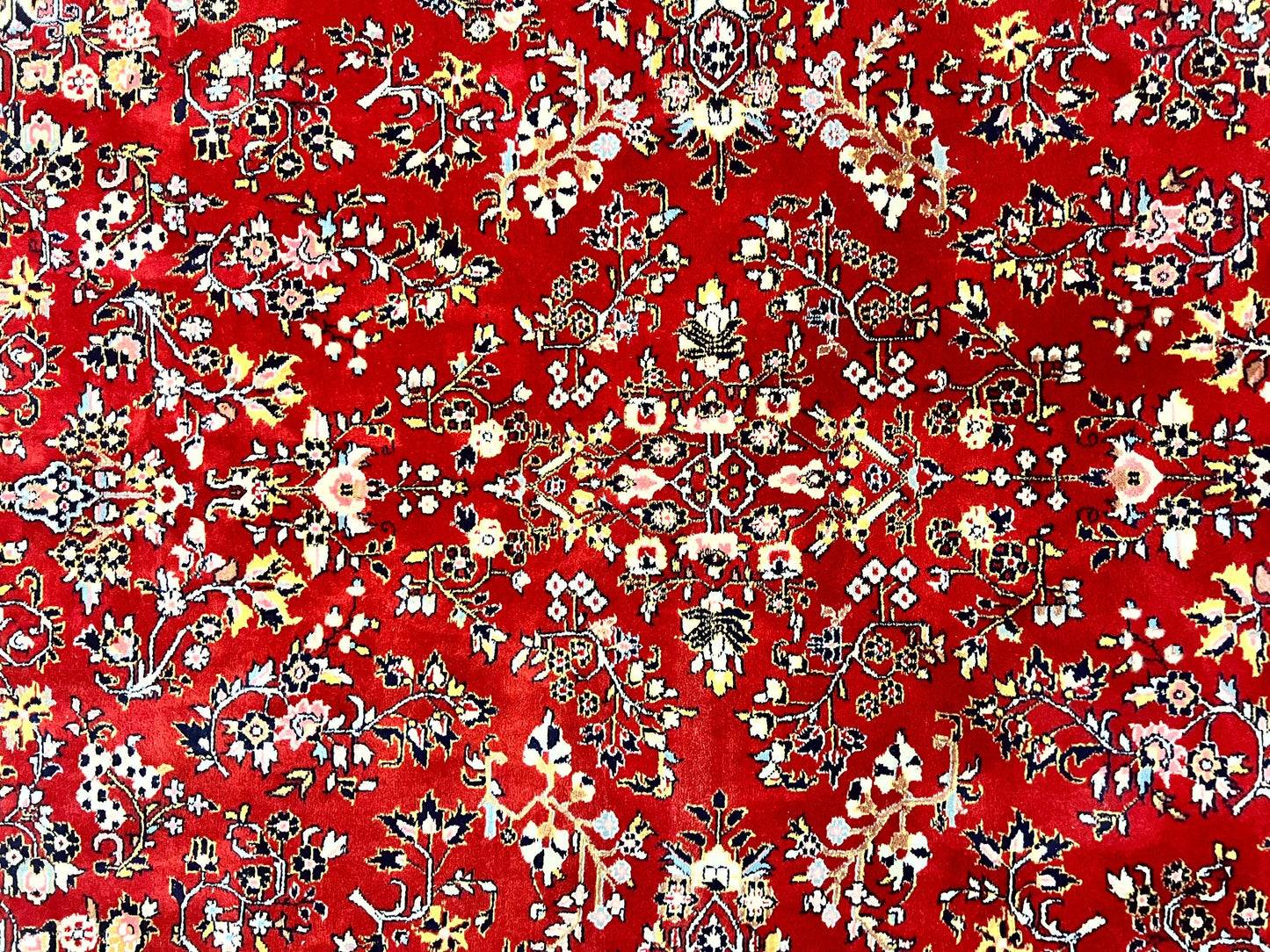Indo Persian Sarouk Rug 8x10, Red, Floral Allover, Handmade Vintage Wool Carpet, Traditional Rug