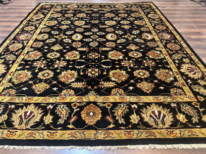 Indo Persian Mahal Rug 8x10 Hand Knotted Wool Oriental Carpet Black and Gold