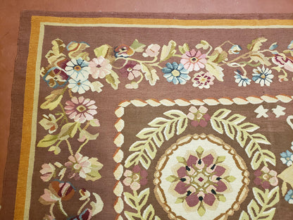 Aubusson Rug 6x9 Handmade Wool Flat Weave With Floral European Design