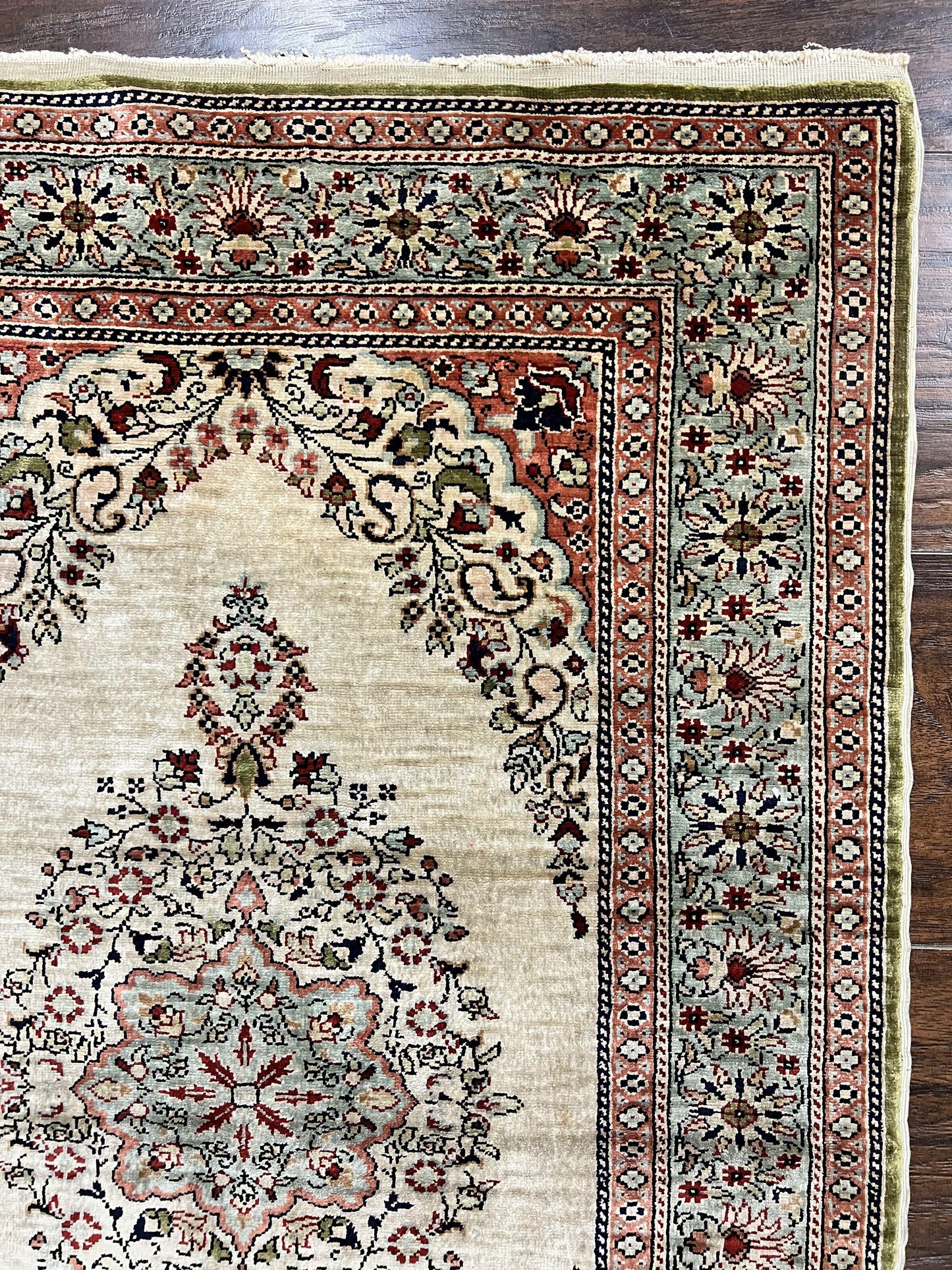 Silk Turkish Kayseri Rug 2x3 Hand Knotted Vintage Silk Pile On Silk Foundation 300 KPSI