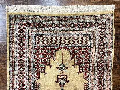 Bokhara Prayer Rug 3x5 Hand Knotted Vintage Wool Carpet Pakistani Turkoman