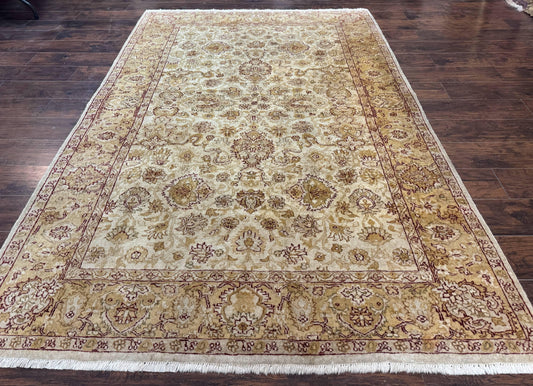 Turkish Oushak Rug 6x9 Vintage Beige Hand Knotted Wool Area Rug