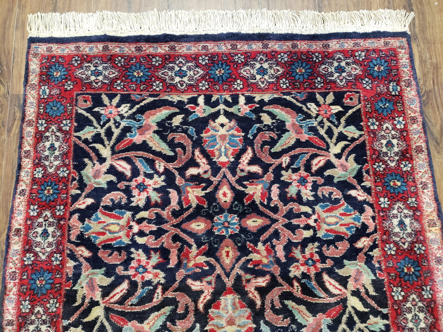 Antique Persian Sarouk, Wool, Hand-Knotted, Blue & Red, 3'1" x 5'3"