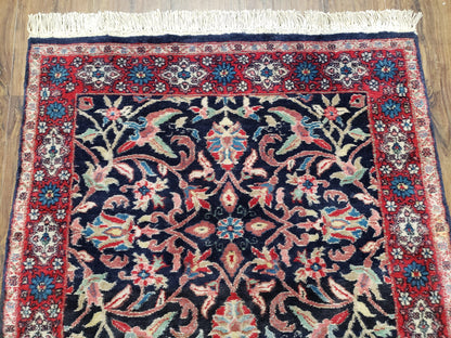 Antique Persian Sarouk, Wool, Hand-Knotted, Blue & Red, 3'1" x 5'3"