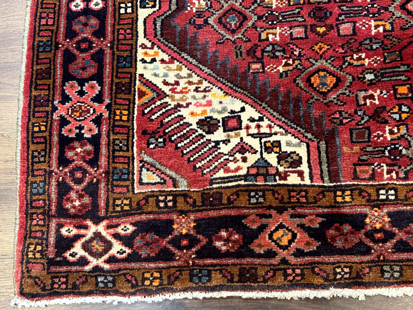 Persian Hamadan Rug 4x7 Tribal Malayer Carpet Red Ivory Bohemian Antique
