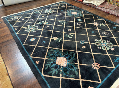 Hand Knotted Tibetan Rug 9x12 Black And Tan Contemporary Nepalese Area Rug