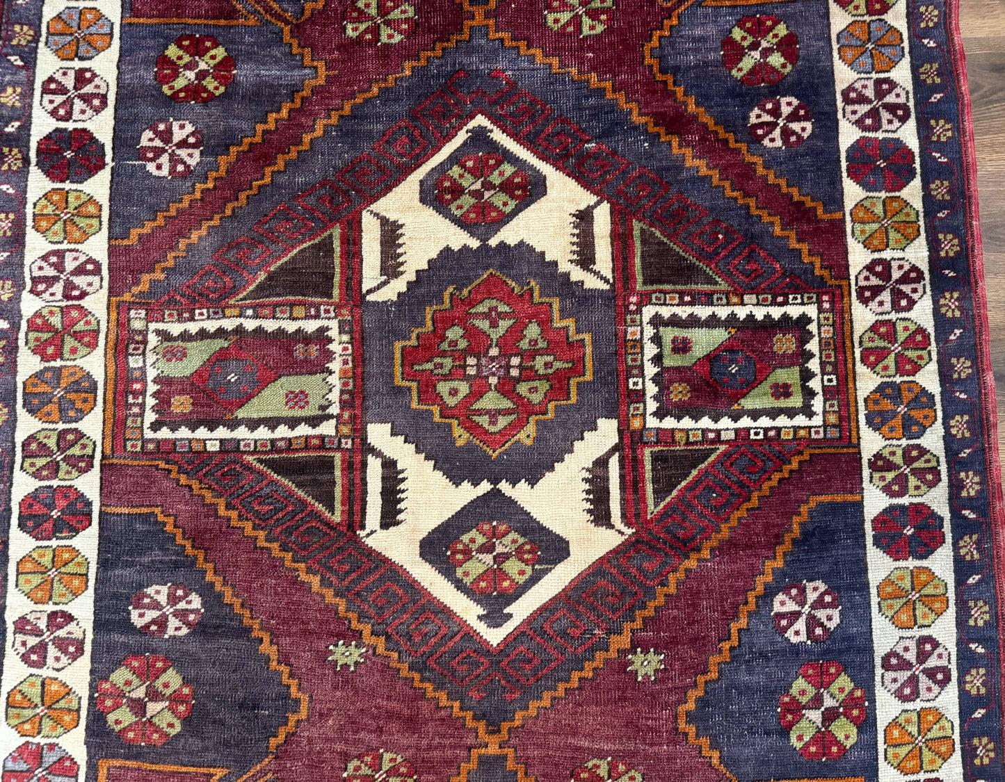Turkish Kazak Rug 5x7 Geometric Hand Knotted Wool Semi Antique