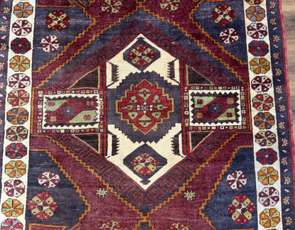 Turkish Kazak Rug 5x7 Geometric Hand Knotted Wool Semi Antique
