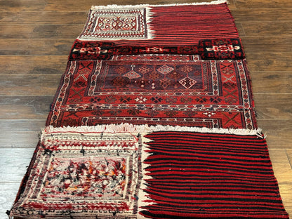 Persian Tribal Nomadic Saddle Cover Rug, Antique, Handmade, Wool, Red Ivory Black, Collectible, Shashavan