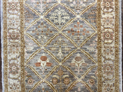 Peshawar Rug 3.6 By 5 Handmade Wool Hand Knotted Vintage Panel Design Oriental Carpet