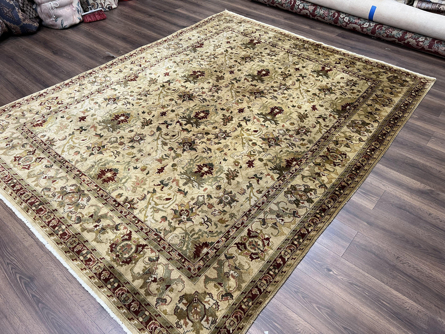 Indo Persian Mahal Rug 8x10 Handmade Hand Knotted Wool Carpet With Floral Design