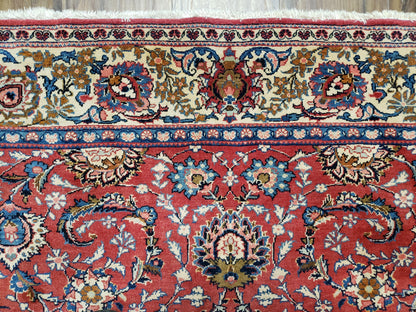 Semi Antique Persian Kashan, Red & Cream, Hand-Knotted, Wool, 4' 8" x 6' 6", Pair A