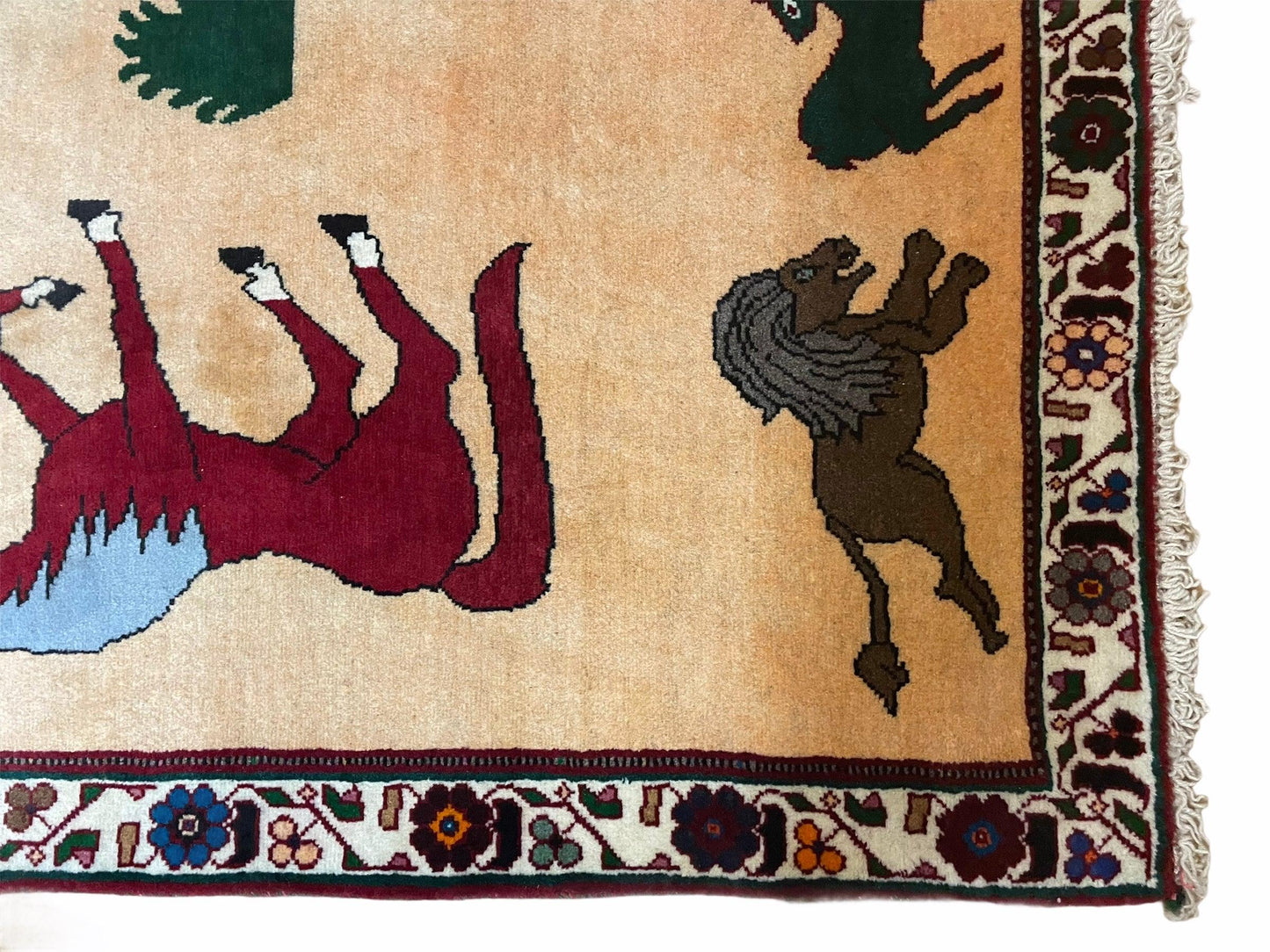 Handmade Wool Rug 4x6 Hand Knotted Tribal Horses Veggie Dyed