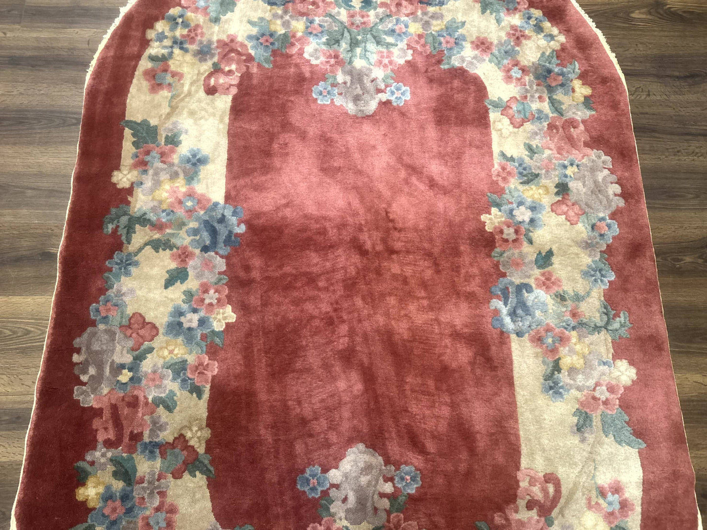 Peking Rug Oval 5x8 Pink Floral Vintage Handwoven Wool Carpet