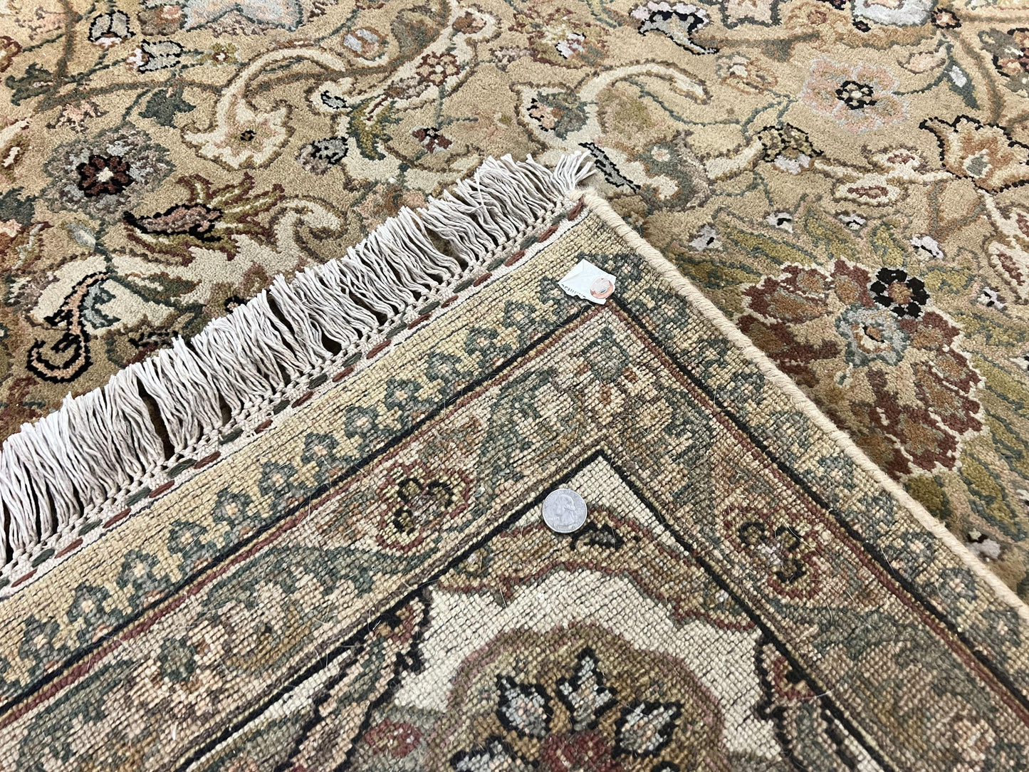 Indo Mahal Rug 8x10 Handmade Wool Indo Persian Carpet With Floral Olive Green Accents