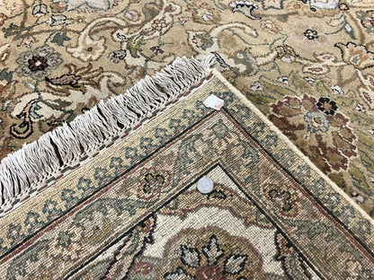 Indo Mahal Rug 8x10 Handmade Wool Indo Persian Carpet With Floral Olive Green Accents