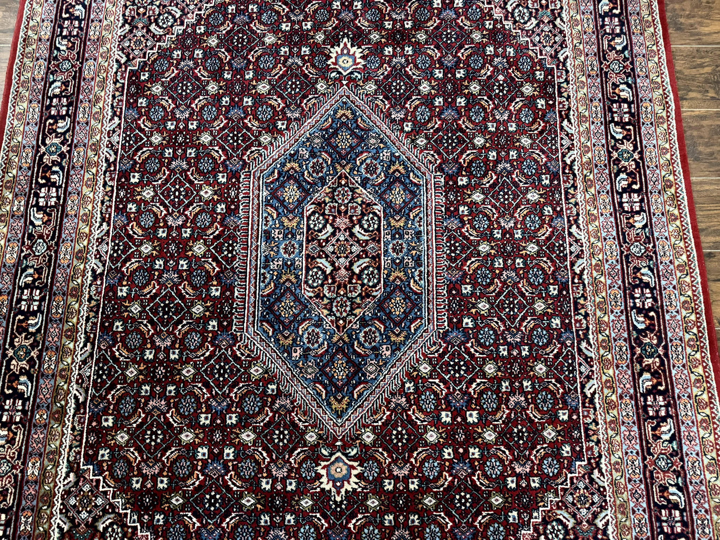 Indo Persian Bidjar Rug 6x9, Vintage Wool Handmade Carpet