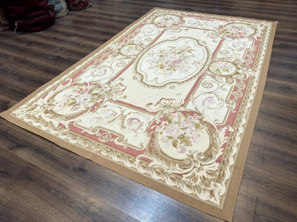 Aubusson Rug 6x9 Hand Knotted Wool Vintage Area Rug For Living Room