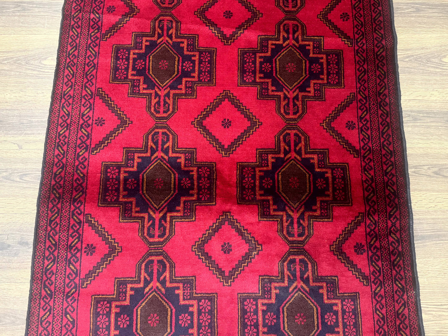 Balouch Afghan Rug 4x7 Hand Knotted Wool Contemporary Tribal Carpet Red And Navy