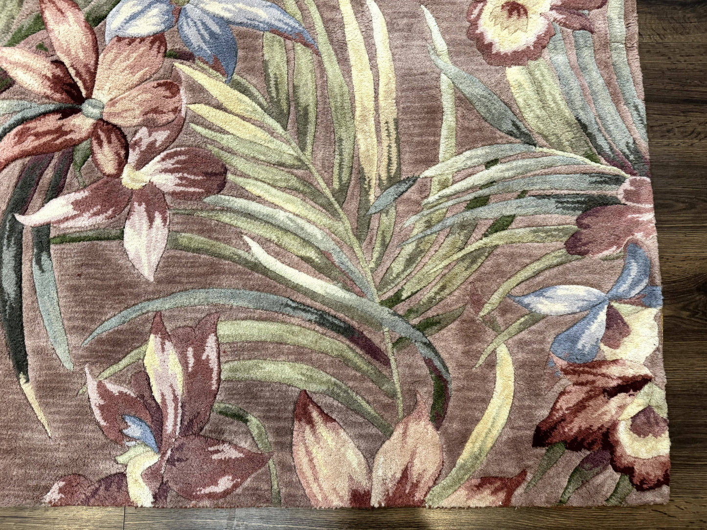 Hand Tufted Floral Rug 5x8, Light Rose Wool Carpet