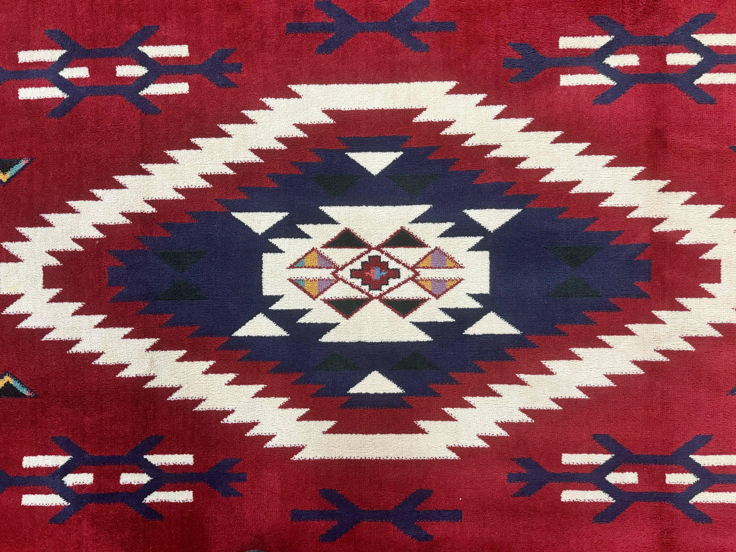 Power Loomed Navajo Area Rug 8x11 Dark Red Ivory Bohemian Tribal Design