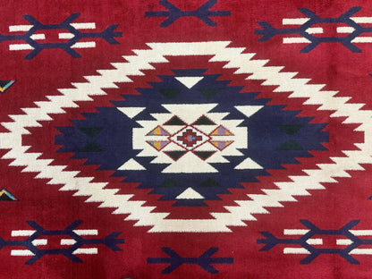 Power Loomed Navajo Area Rug 8x11 Dark Red Ivory Bohemian Tribal Design