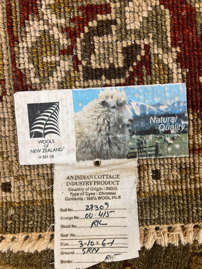 Indo Oushak Rug 4x6 Hand Knotted Wool Vintage Floral Green Maroon