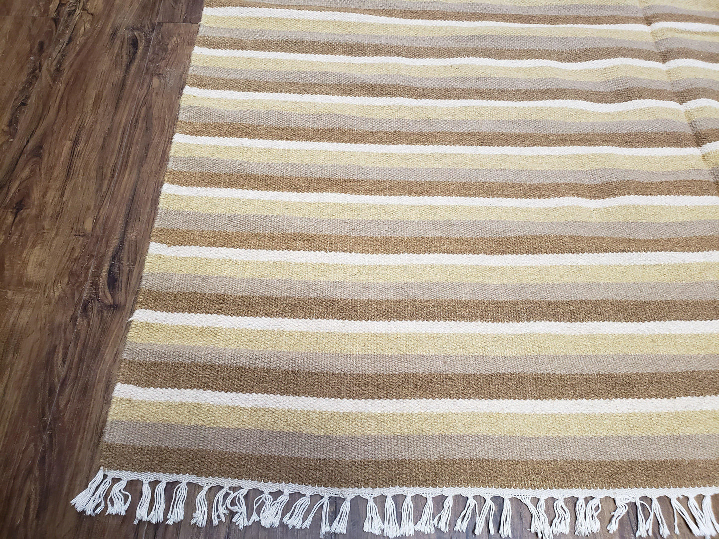 Indian Striped Blanket 6x9, Large Indo Kilim Area Rug, Earthern Tones Woolen Hand-Woven Flatweave South American Style Queen Size Bedspread