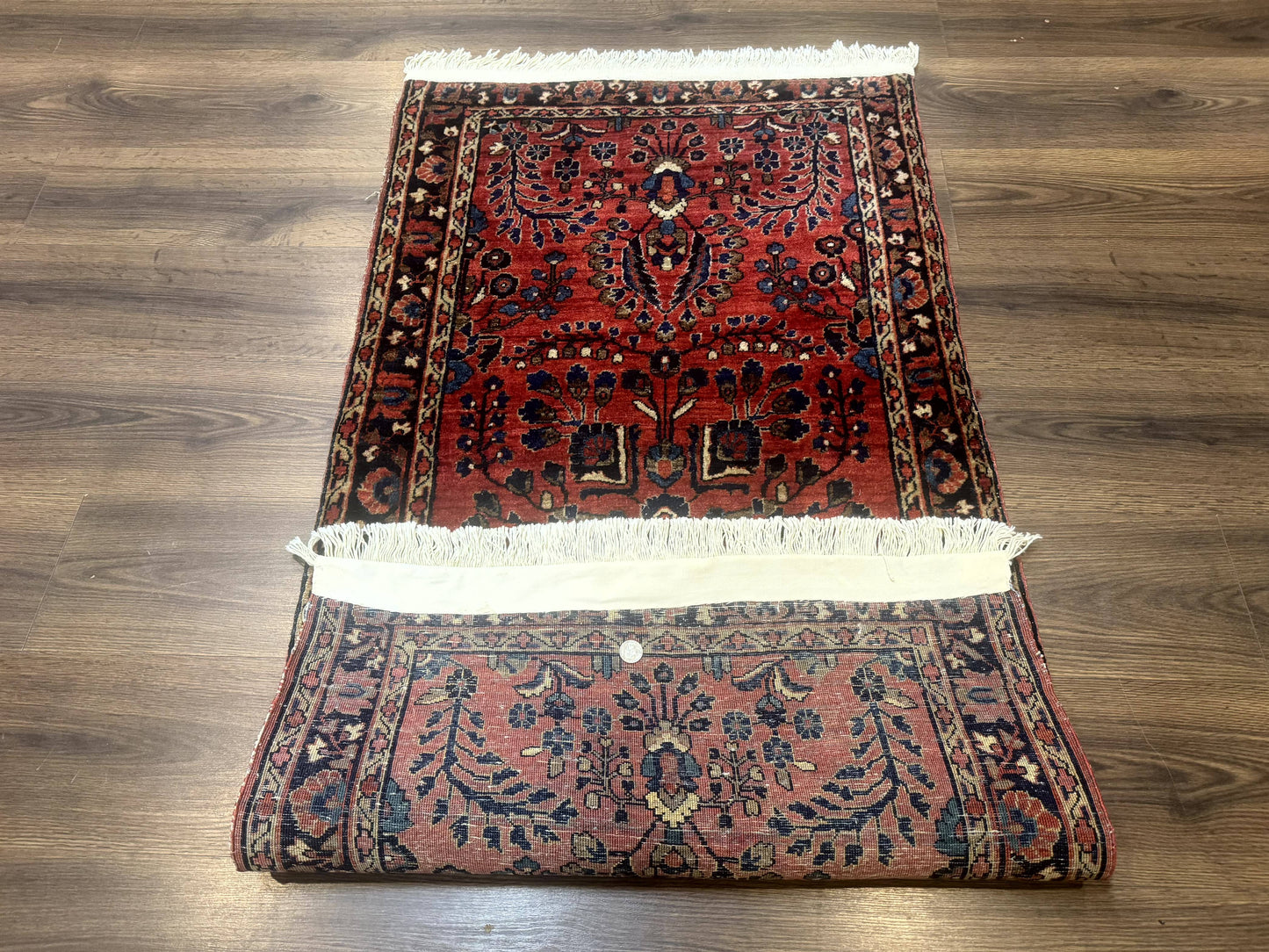 Persian Sarouk Rug Small Red Floral Antique 2 Ft 7 In By 4 Ft 9 In