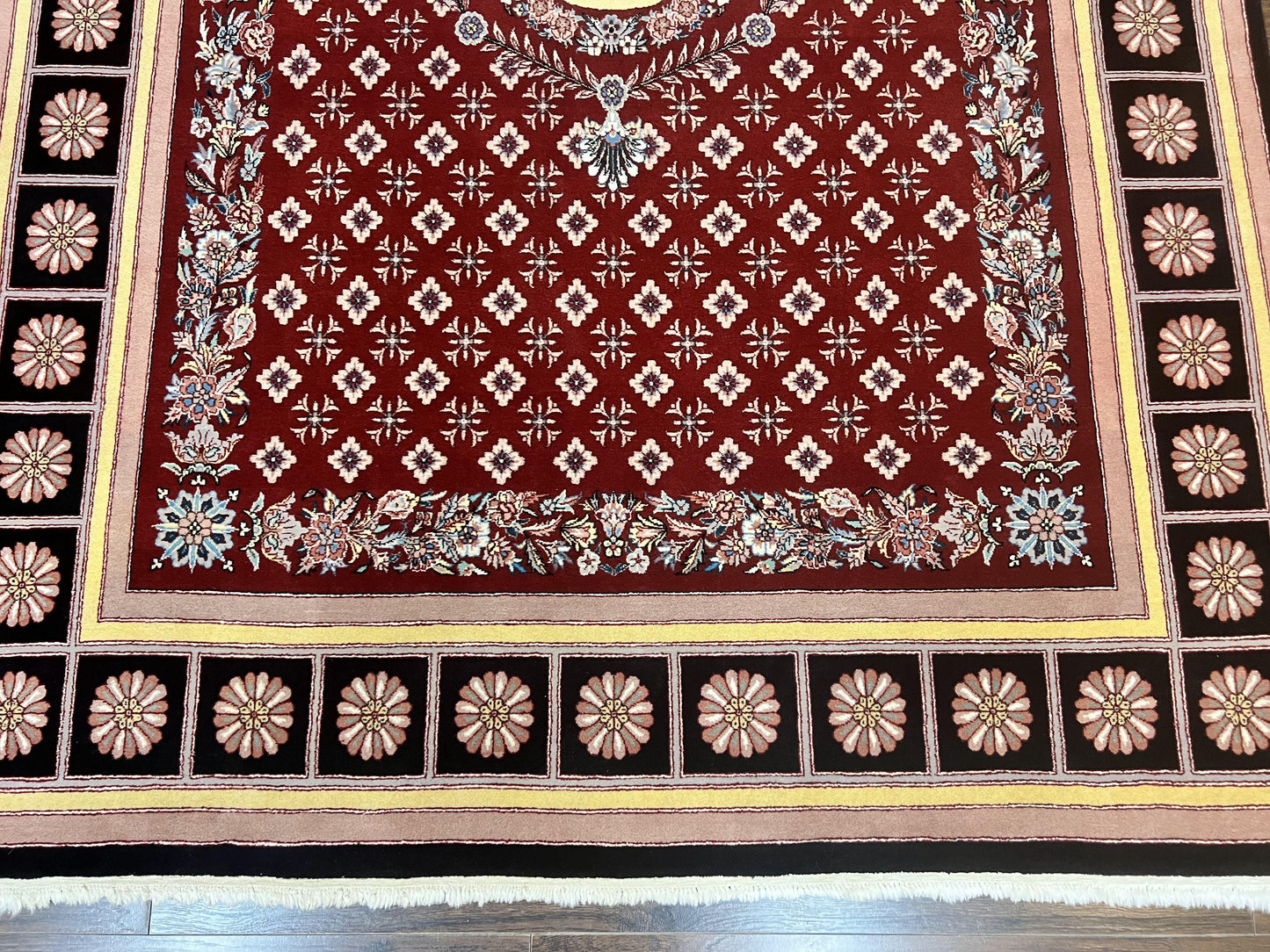 Pakistani Rug 6x9, European Aubusson Design, Wool Handmade Vintage Carpet, Dark Red, 6 x 9 Medium Sized Rug