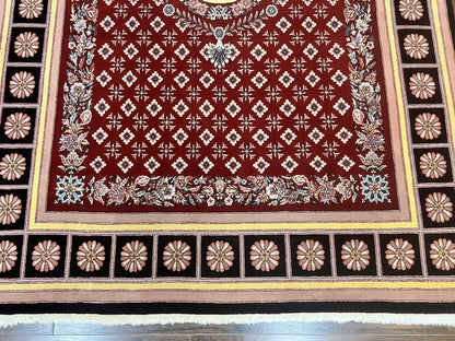Pakistani Rug 6x9, European Aubusson Design, Wool Handmade Vintage Carpet, Dark Red, 6 x 9 Medium Sized Rug