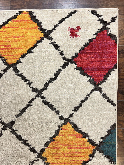 Panel Design Rug 5 x 7.6, Ivory/Beige & Multicolor