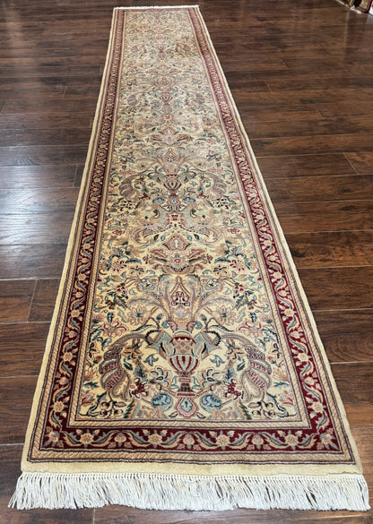 Pakistani Runner Rug 2.8 x 14, Pak Persian Hallway Rug, Cream Color