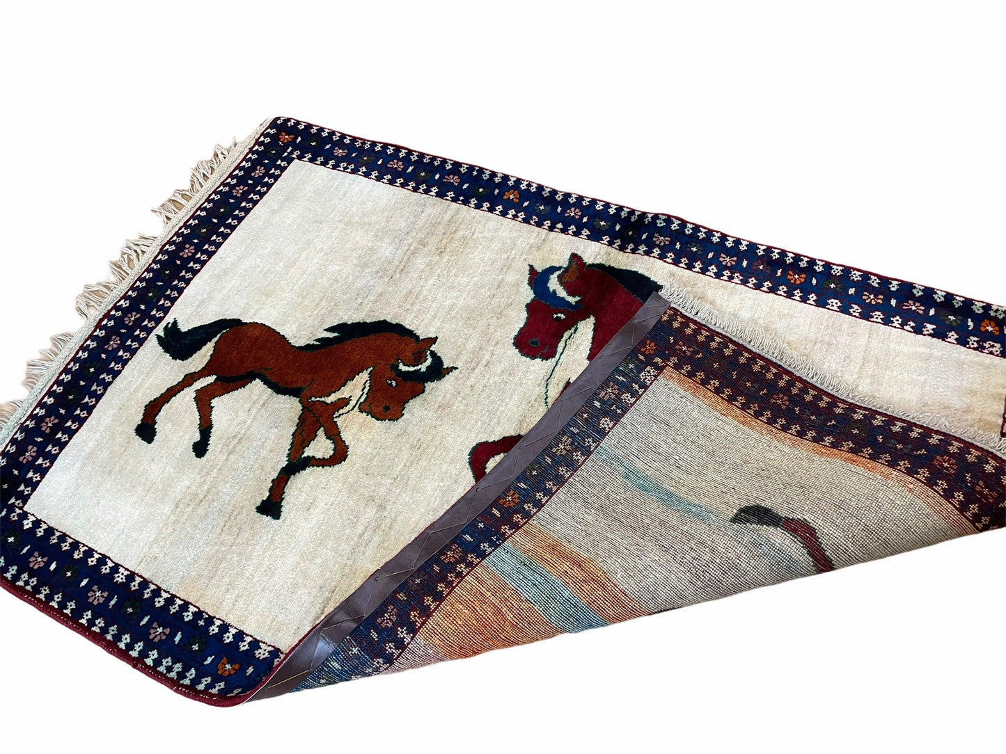 Handmade Wool Pictorial Horse Rug Hand Knotted 3.5 By 5 Brown