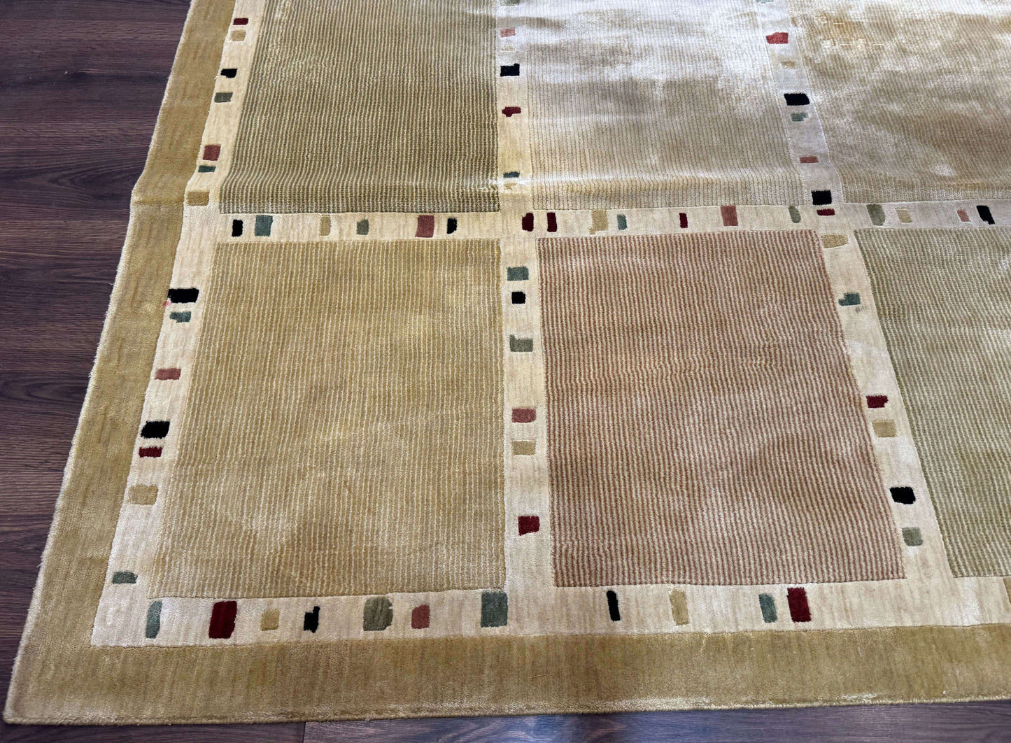 Large Wool Rug 10x13 Modern Panel Design Contemporary Carpet