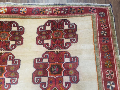 Vintage Persian Gabbeh Rug Hand Knotted In Dark Red And Cream 5 Feet By 6 Feet 4 Inches
