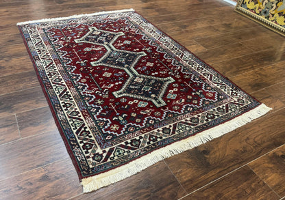 Persian Afshar Rug 4x5 Red Navy Geometric Tribal Wool Carpet