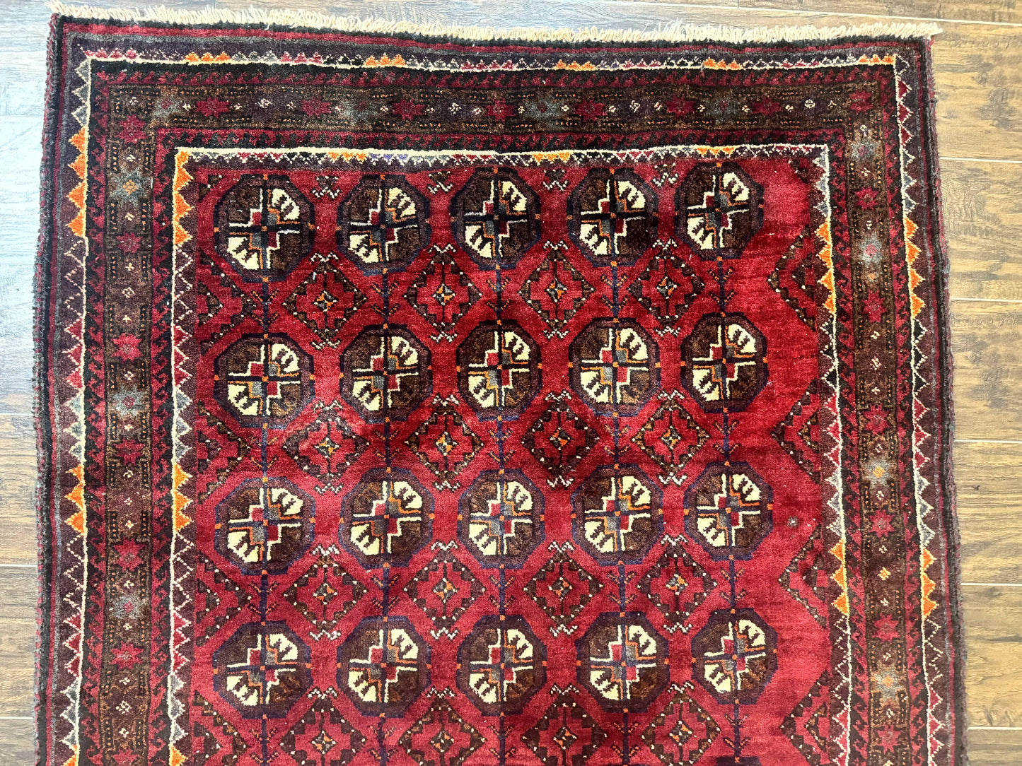 Persian Turkoman Tribal Rug 4x8, Handmade Vintage Wool Carpet, Red, Bohemian Rug
