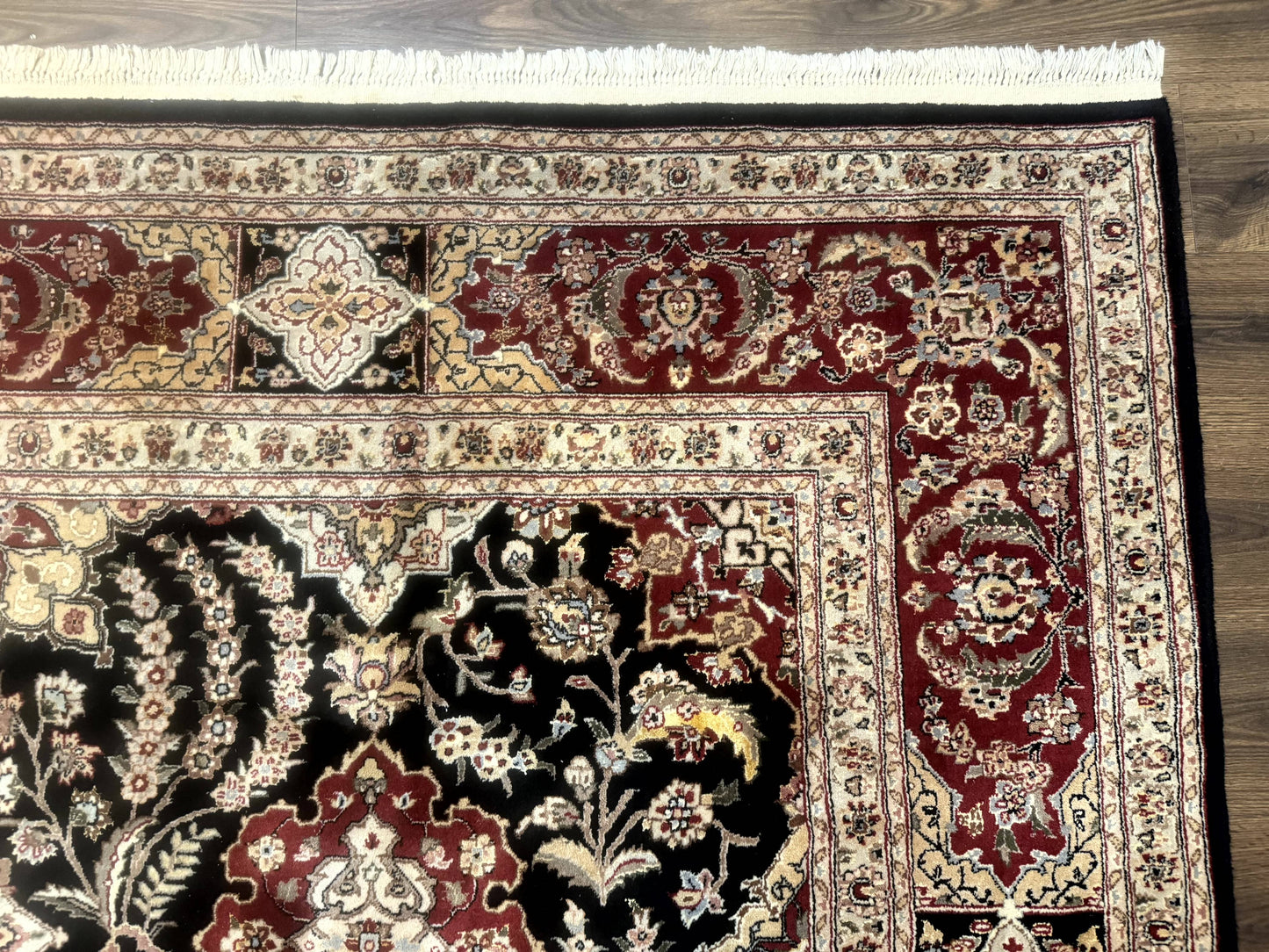 Sino Persian Rug 9x12 Wool Silk Handmade Allover Pattern Black Maroon