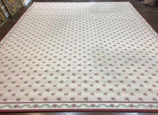 Stark Rug 12x14 Vintage Wool Carpet With Repeated Floral Motif Beige