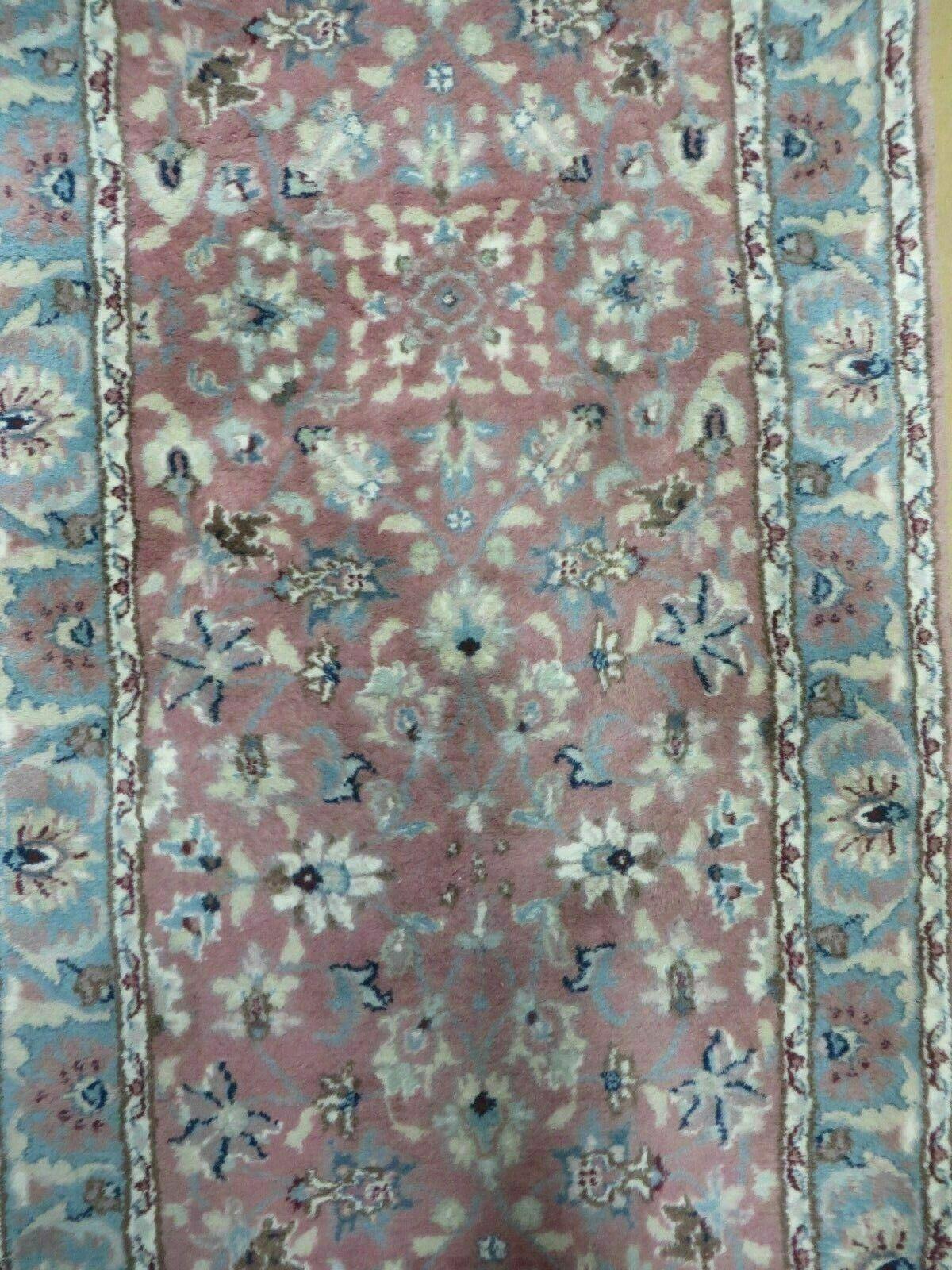 2' 8" X 12' Vintage Handmade India Floral Wool Runner Rug Nice