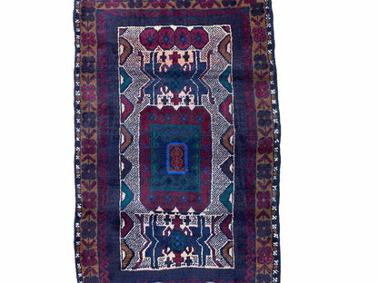 Baluchi Rug 3x5 Vintage Handmade Hand Knotted Afghan Area Rug