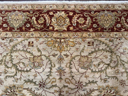 Peshawar Rug Floral Wool 9x12 Hand Knotted Pakistani Carpet Beige And Rust